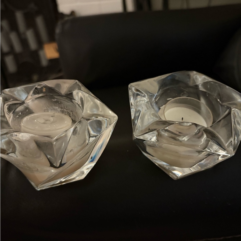 2 Vintage Crystal Tealight Candle Holders